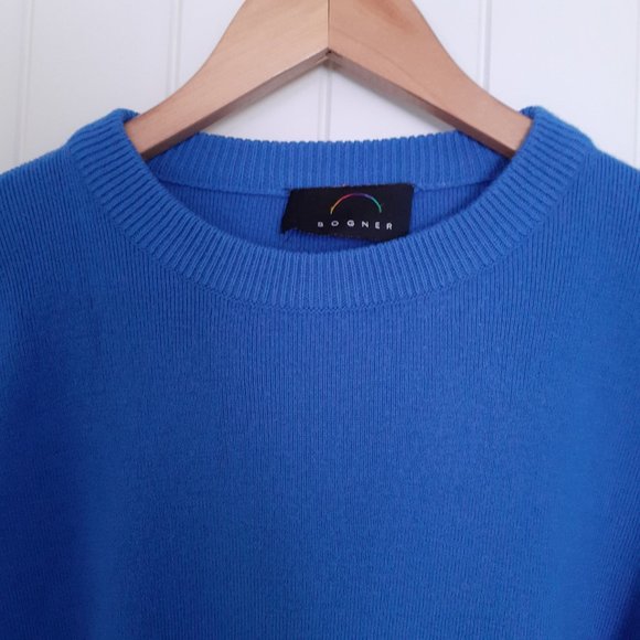 Vintage Bogner Crewneck Wool Acrylic Sweater w/Sleeve Logo Blue Size S - Picture 4 of 10